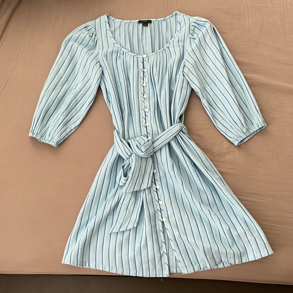 J crew Balloon-sleeve dress in stripe medi length